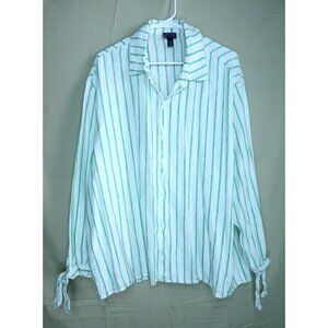 Scoop Linen Blend Shirt Women's Size XXL (20) Dress Tie Sleeve Cuffs Striped EUC